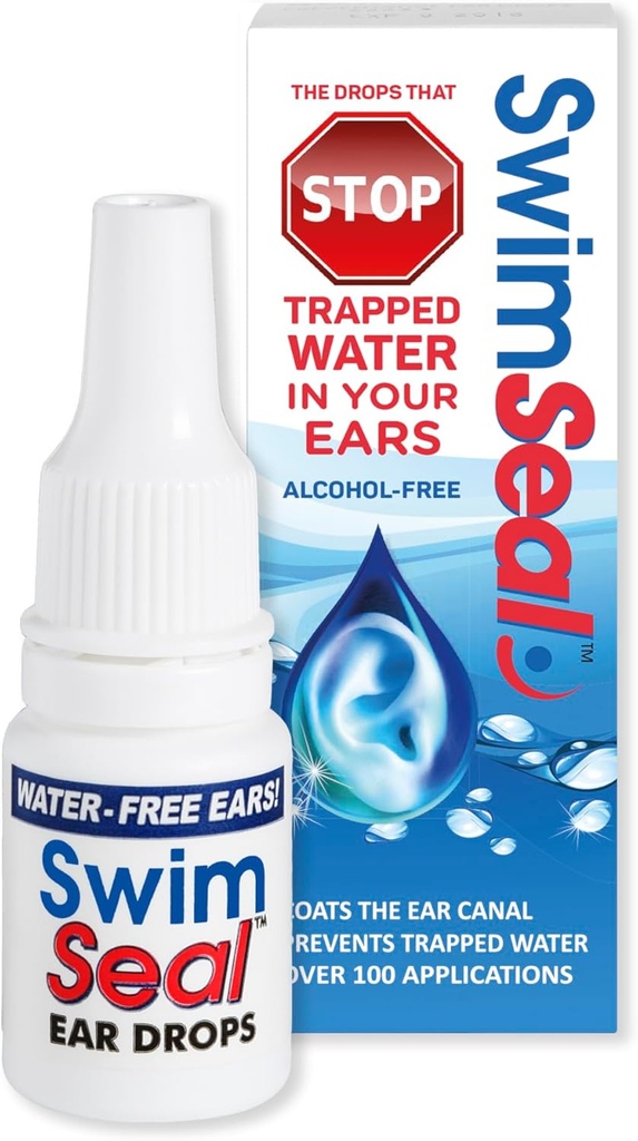 SwimSealTM Όλα τα φυσικά σταγόνες αυτιού Swimmer για καθημερινή χρήση και όχι σταγόνες αλκοόλ ή ωτοασπίδες. Η Λύση για τα Αυτιά Σας για Όλο το Νερό Έκθεση για Όλους τους Αιώνες.