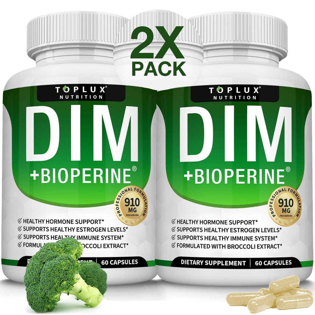 Dim Supplement 910 mg Plus BioPerine Complex - Diindolylmethane για την υποστήριξη της ισορροπίας ορμονών και οιστρογόνων Μεταβολισμός, Βοηθά με την εμμηνόπαυση Ακμή PCOS Better Skin Bodybuilding, για άνδρες γυναίκες, 60 κάψουλες