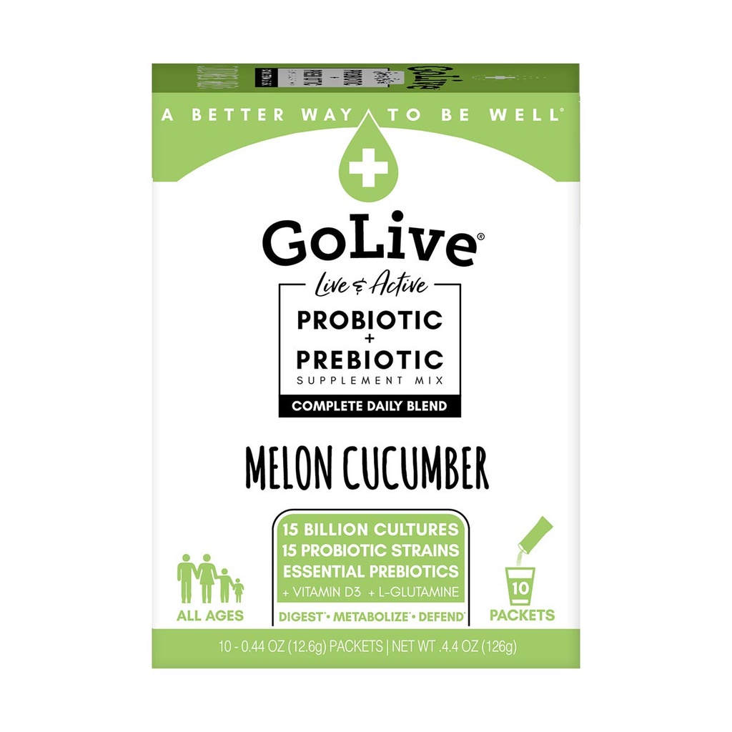 Golive Probiotics για ενήλικες και παιδιά, πεπόνι και αγγούρι, 10ct- Probiotics για ενήλικες και παιδιά, Προβιοτικές Ίνες για Gut και Digestive Υγεία, Συνιστάται από τους γιατρούς και Dieitians