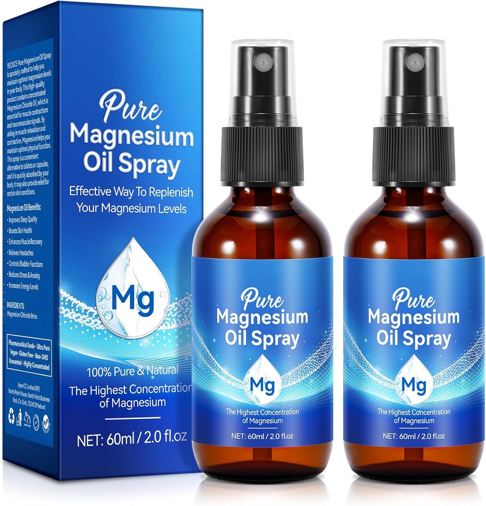 Pure Magnesium Oil Spray,Topical Magnesium Oil Spray-Made with Concentrated Pure Magnesium Chloride Oil 4 fl oz