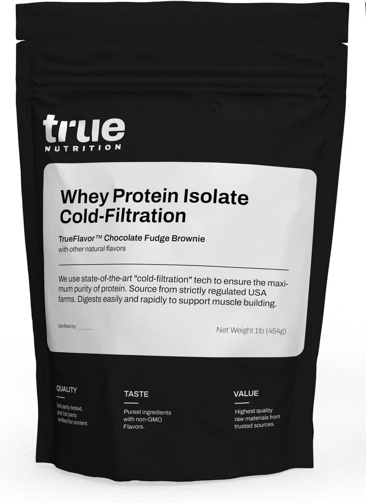 True Nutrition - Chocolate Whey Protein Isolate Cold-Filtration -100% Whey Protein Powder -27g Protein per Serving - Mixes Easily and Tastes Great - Third Party Tested - Chocolate Fudge Brownie - 1lb