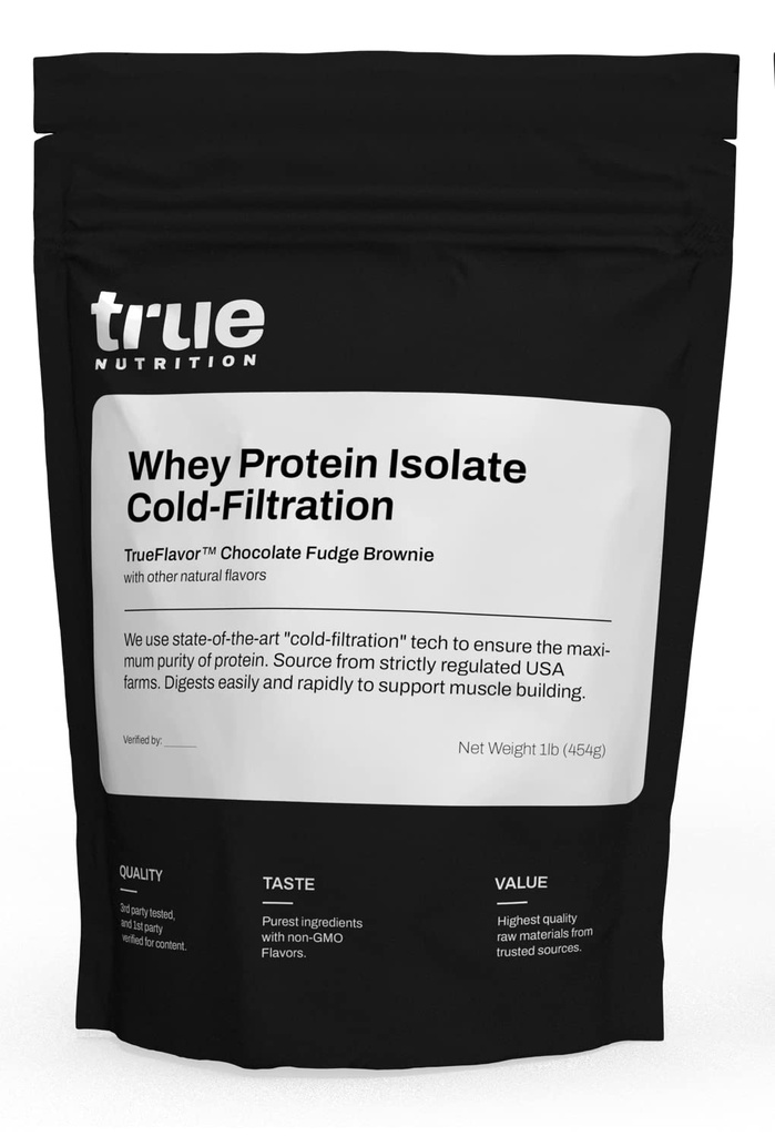 True Nutrition Whey Protein Isolate Powder - Ψυχρή-γεμισμένη, 27g πρωτεΐνη ανά υπηρεσία - Υποστηρίζει την ανάπτυξη των μυών & την αποκατάσταση - Keto, χωρίς γλουτένη, χωρίς λακτόζη, μη GMO - Σοκολάτα Fudge Brownie - 1lb