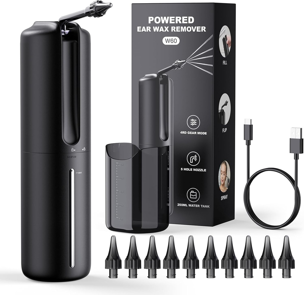 Απομάκρυνση κεριού αυτιού Ηλεκτρική Άρδευση Αυτιών Σύστημα Ύδρευσης Τροφοδοσίας Αυτιών Καθαριστικό με 4 Λειτουργίες Πίεσης Ασφαλές και αποτελεσματικό εργαλείο καθαρισμού αυτιών Αδιάβροχο USB Επαναφορτιζόμενο