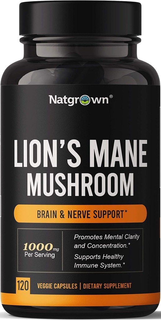 Natgruped Lions Mane Mushroom Supplement Capsules - Organic Lion’s Mane Extract Nootropic Brain Supplement for Men & Women - Προάγει τη διανοητική σαφήνεια, την εστίαση, και τη μνήμη - Vegan χάπια