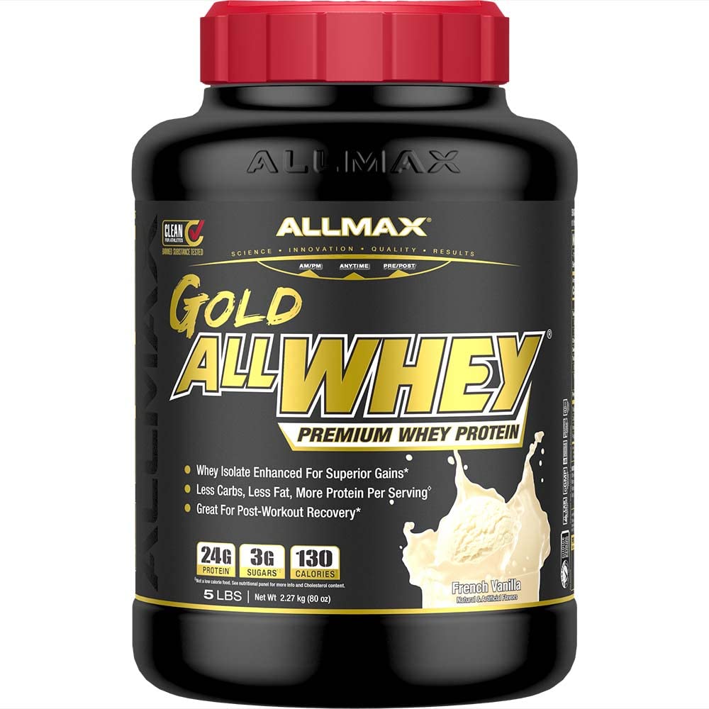 ALLMAX Διατροφή χρυσό ALLWHEY, γαλλική βανίλια - 5 lb - 24 γραμμάρια πρωτεΐνης ανά Scoop - Χωρίς γλουτένη, χαμηλή υδατάνθρακες & χαμηλή ζάχαρη - περίπου 71 Σερβίρει