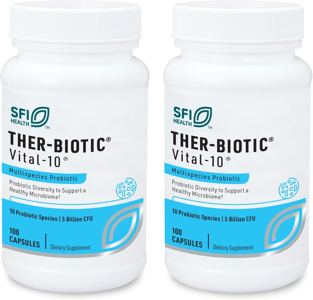 Klaire Labs SFI Health Vital-10 Probiotic - Immune & Digestive Supplement 5 Δισεκατομμύρια CFU 10 Είδη με Lactobacillus, Bifidobacterium & Streptococcus, Γαλακτοφάρμακα (100 κάψουλες, 2 συσκευασίες)