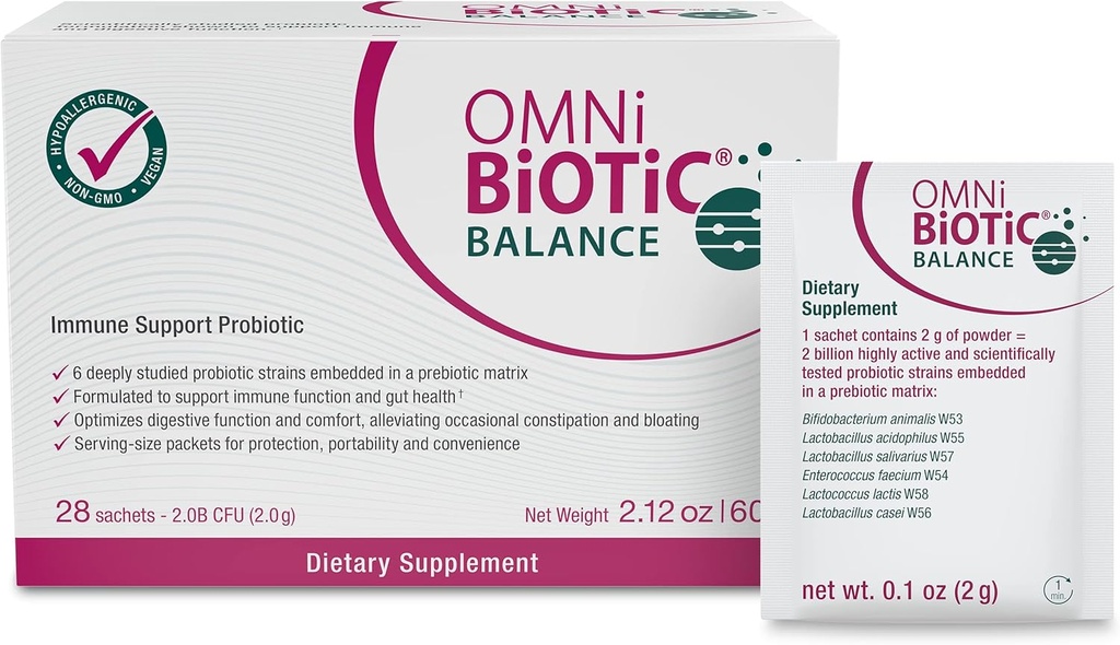 OMNi BiOTiC Balance Προβιοτική Ανοσολογική Υποστήριξη - Bifidobacterium & Lactobacillus - Hypoallergenic - Immune Booster Supplement for Men and Women - Non-GMO (28 Daily Packets)