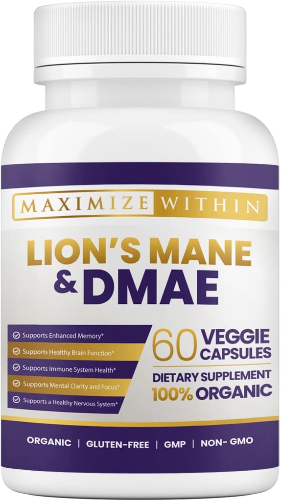 Maximum Slim Lion's Mane & DMAE Κάψουλες: Ενισχύστε τη μνήμη, ενισχύστε τη νοητική σαφήνεια και το Sharpen Focus - 60 κάψουλες για μέγιστη γνωστική υποστήριξη