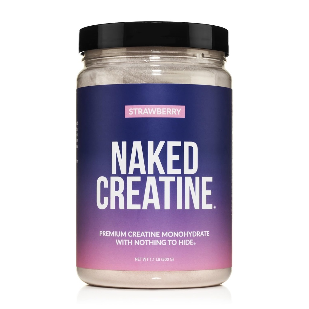 NAKED Creatine - Φράουλα αρωματισμένη κρεατίνη Monohydrate - Real Strawberry Powder, Χωρίς Πρόσθετα, μυϊκή ανάπτυξη, Vegan, Μη ΓΤΟ, Χωρίς Γλουτένη, Χωρίς Σόγια - 45 Σερβιέτες