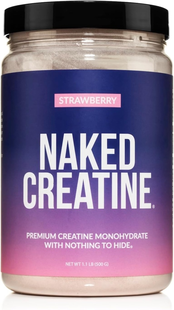 NAKED Creatine - Φράουλα αρωματισμένη κρεατίνη Monohydrate - Real Strawberry Powder, Χωρίς Πρόσθετα, μυϊκή ανάπτυξη, Vegan, Μη ΓΤΟ, Χωρίς Γλουτένη, Χωρίς Σόγια - 45 Σερβιέτες
