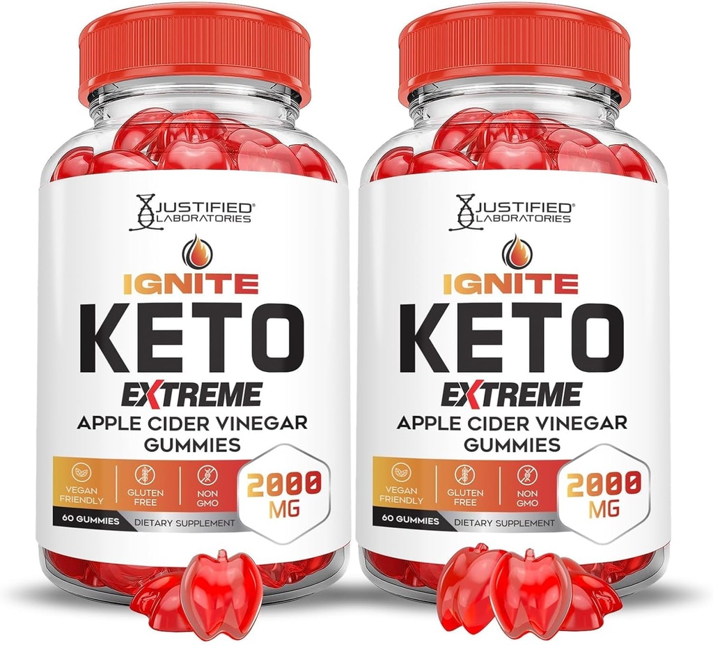 Justified Laboratories (2 Pack Ignite Keto ACV Gummies Extreme 2000MG Advanced Ignite Keto Gummies Apple Cider Vinegar Formed with Pomegranate Beet Juice Powder B12 Vegan Non GMO 120 Gummys