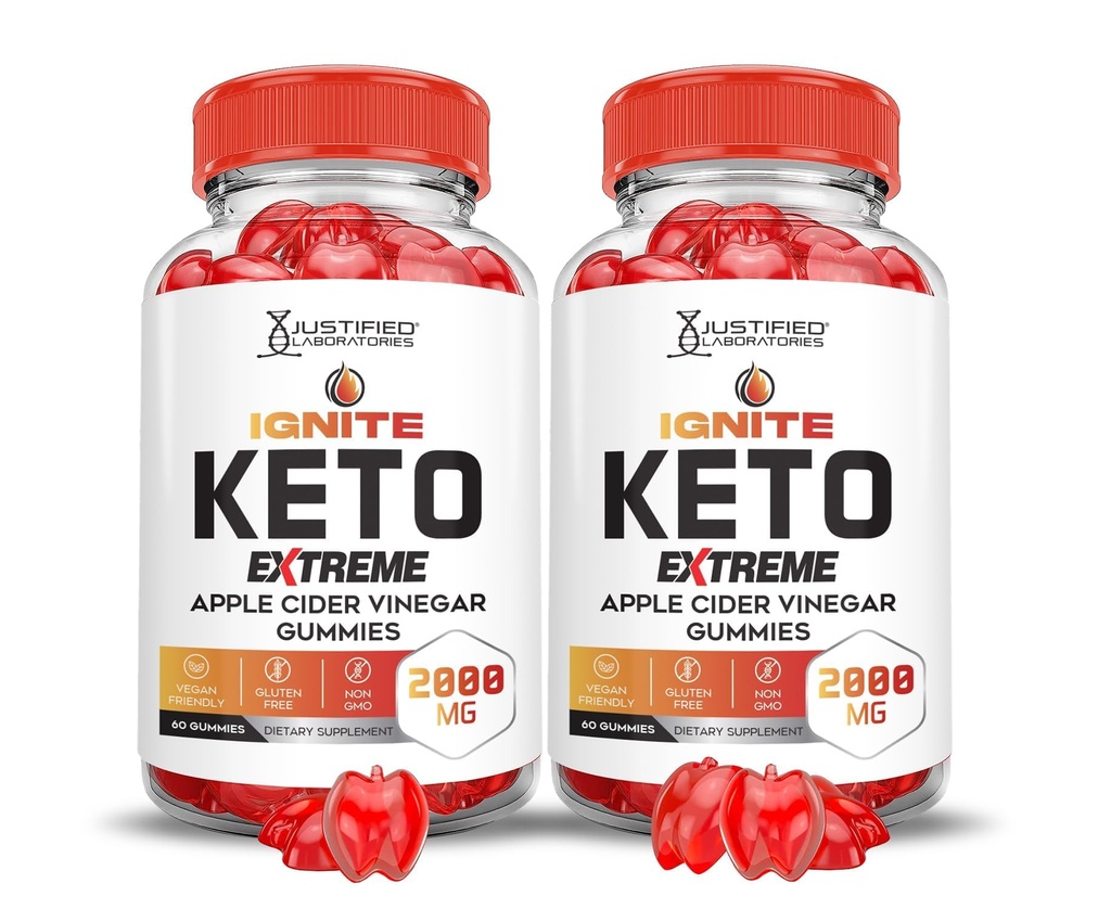 Justified Laboratories (2 Pack Ignite Keto ACV Gummies Extreme 2000MG Advanced Ignite Keto Gummies Apple Cider Vinegar Formed with Pomegranate Beet Juice Powder B12 Vegan Non GMO 120 Gummys