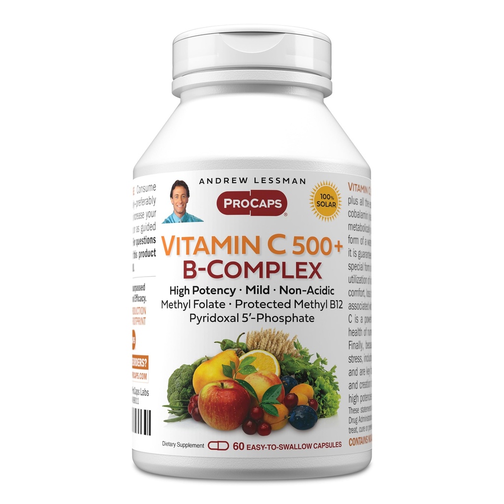 ANDREW LESSMAN Vitamin C 500 Plus B-Complex 60 Κάψουλες - Μη-Acidic Vitamin C Plus Citrus Bioflavonoids για το ανοσοποιητικό σύστημα και την αντιοξειδωτική υποστήριξη. Εύκολες κάψουλες. Χωρίς πρόσθετα