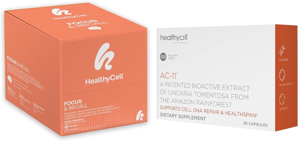 Healthycell Telomere μήκος υγιή γήρανση συμπλήρωμα + εστίαση & ανάκληση συμπλήρωμα εγκεφάλου για τη μνήμη & Focus Bundle