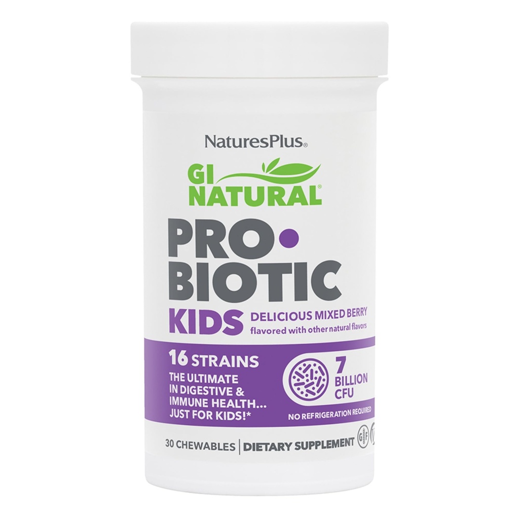 Natures Plus GI Natural Probiotic Kids, Mixed Berry - 30 Chewables - Digestive & Immune Health Just for Kids - Χωρίς γλουτένη - 30 Μερίδες