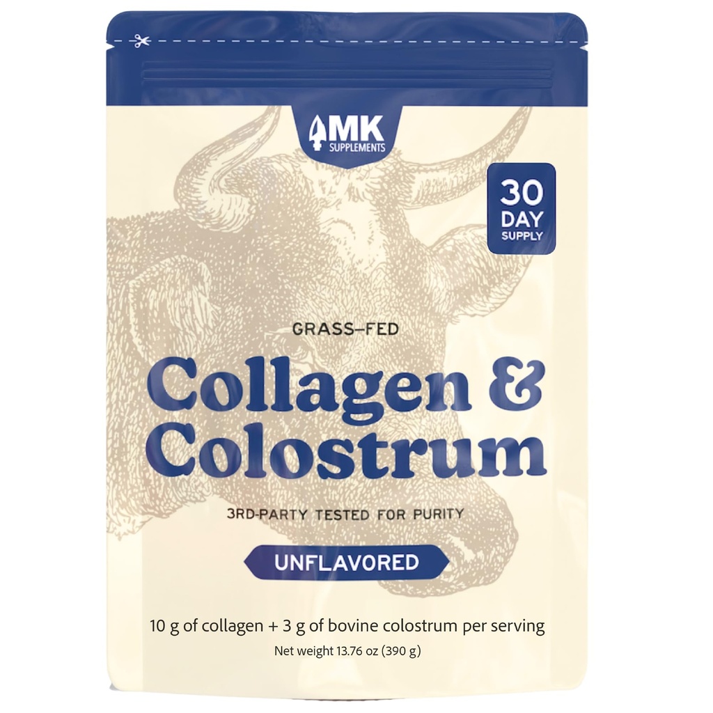 Συμπληρώματα MK Collagen & Colostrum – Grass-Fed Bovine Collagen & Bovine Colostrum Powder – Skin, Gut, Joint & Immune Support – Keto, Paleo, Carnivore Friendly – Χωρίς Πρόσθετα