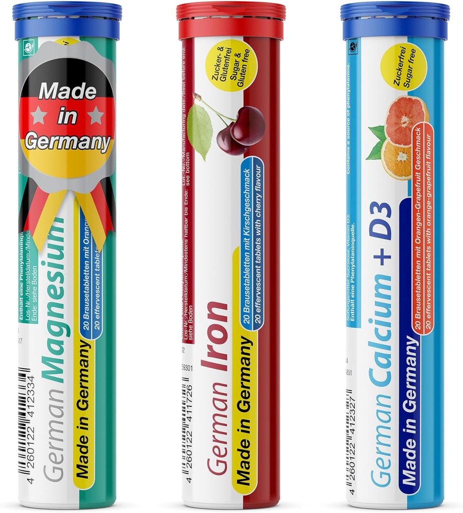 T&D German Mineral Plus Package 60 Servings - Vegan, Zero Sugar - Drink Effervescent Tablets - Iron, Calcium, Magnesium Pharma - Made in Germany