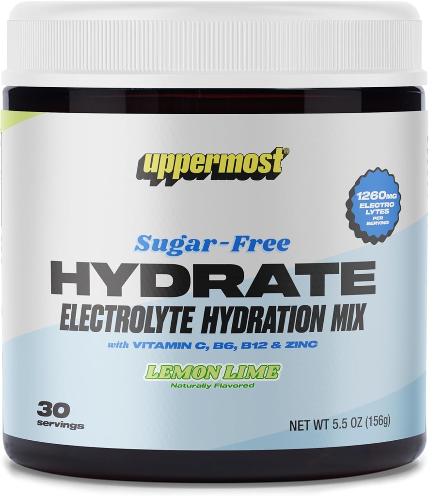UPPERMOST Hydrate Hydration Keto Electrolytes Powder Όχι Σακχαρούχο ποτό Μίγμα - Φυσικώς αρωματισμένο και γλυκασμένο - με Βιταμίνη C, B6, B12 & Ψευδάργυρο - 30 Μερίδες (Lemon Lime)