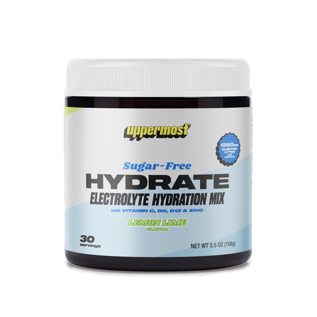 UPPERMOST Hydrate Hydration Keto Electrolytes Powder Όχι Σακχαρούχο ποτό Μίγμα - Φυσικώς αρωματισμένο και γλυκασμένο - με Βιταμίνη C, B6, B12 & Ψευδάργυρο - 30 Μερίδες (Lemon Lime)