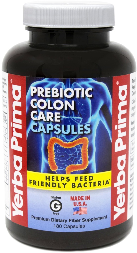 Yerba Prima Prebiotics Colon Care Fiber Caps, 180 Caps - Πέντε Μορφές Fiber Plus FOS Pre-biotics - Συμπλήρωμα Διατροφής - Υγιεινή Διαλυτές & Αδιάλυτες Ίνες για Κανονικότητα