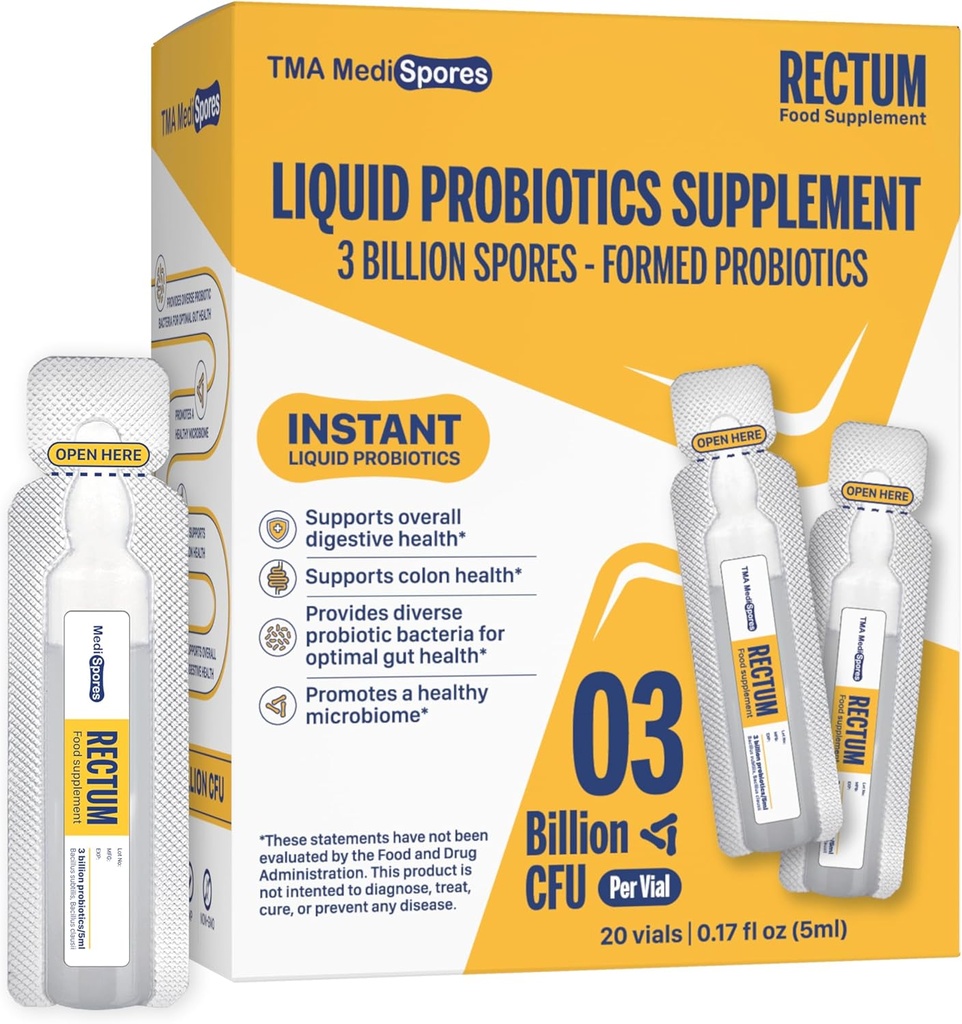 Rectum Soil-Based Probiotic Liquid Support Gut Health*: Stomach Relief, Effect On Bloating,Immune & Support Long Lasting Digestive Health,Daily drink for Adults/Kids,20 vials (3 billions CFUs/vial)