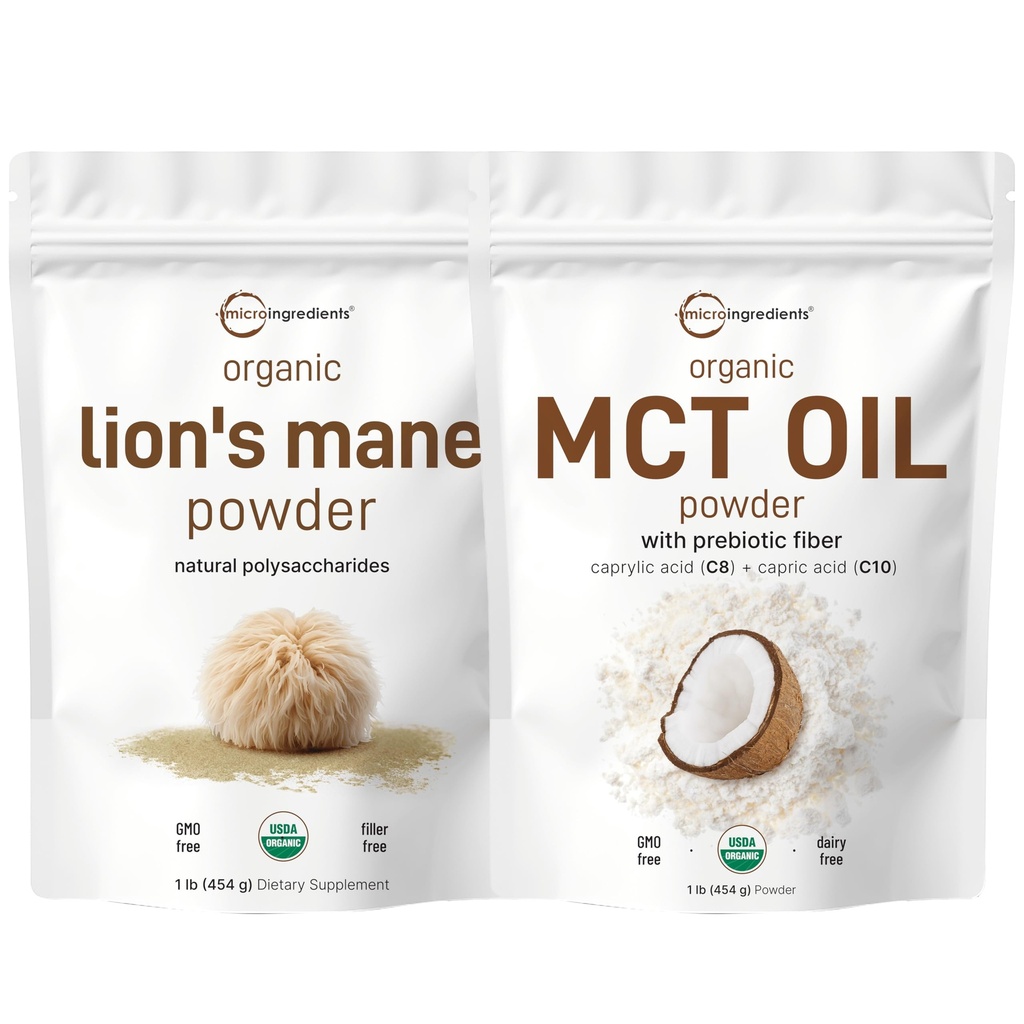 Micro Συστατικά MCT Oil σκόνη με προβιοτικές ίνες & λιοντάρια Mane Mushroom συμπλήρωμα σκόνης Bundle 2 Pack 