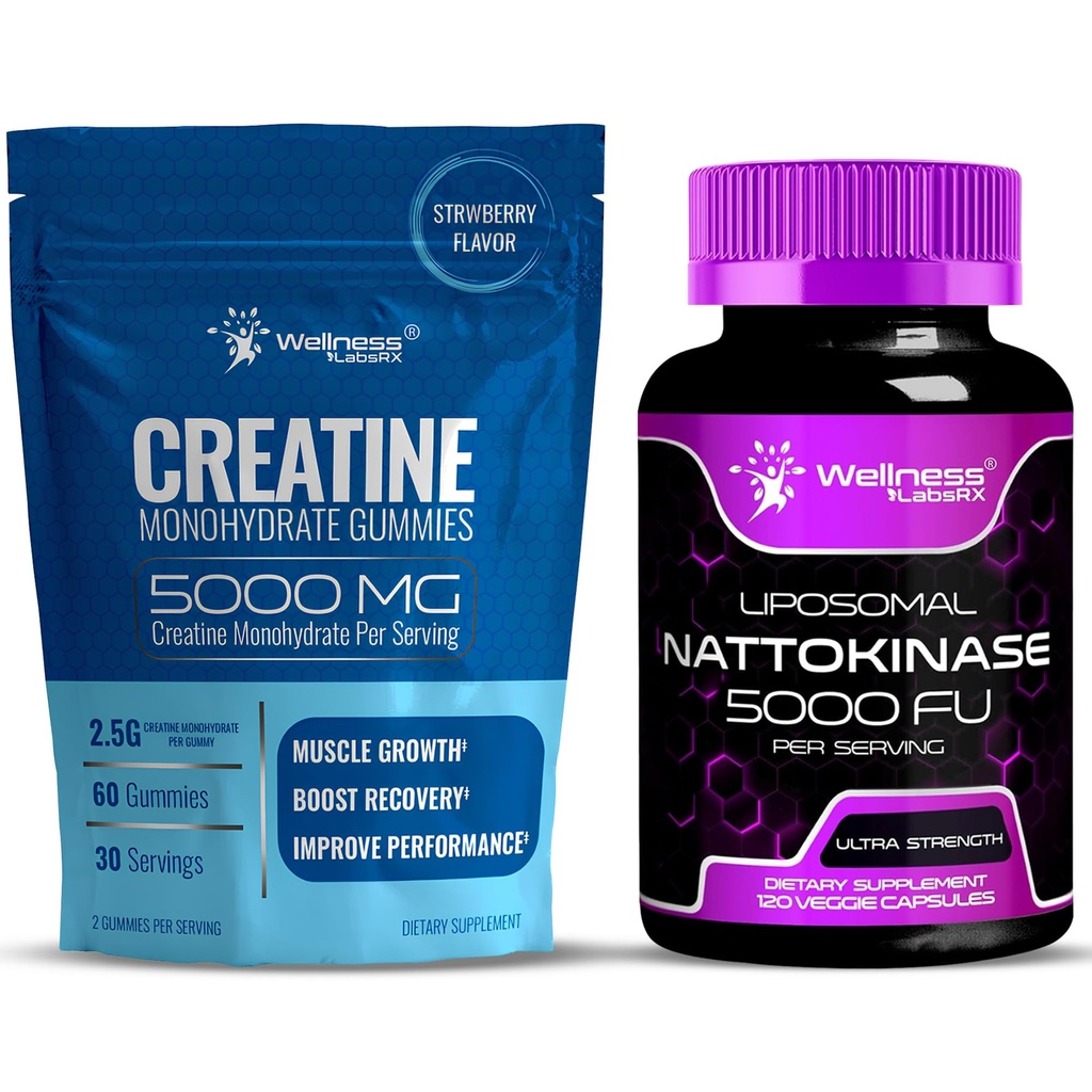 WELNESS LABSRX Nattokinase συμπλήρωμα κάψουλες 5000 FU - Creatine Gummies 5000mg