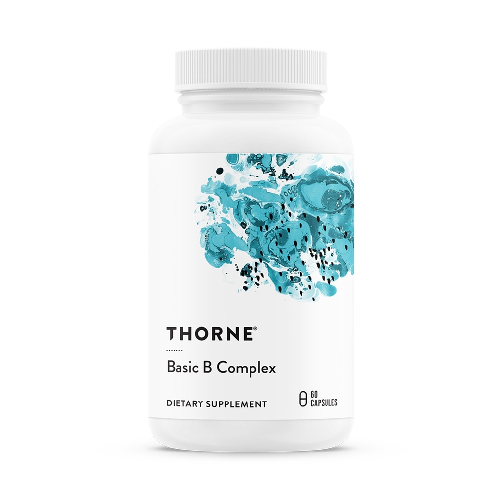 THORNE - Basic B-Complex - Tissue-Ready Vitamin B Complex Supplement with Choline - Υποστηρίζει Cellular Energy Production, Brain Health & Red Blood Cell Formation* - Χωρίς γλουτένη - 60 Σερβιέτες