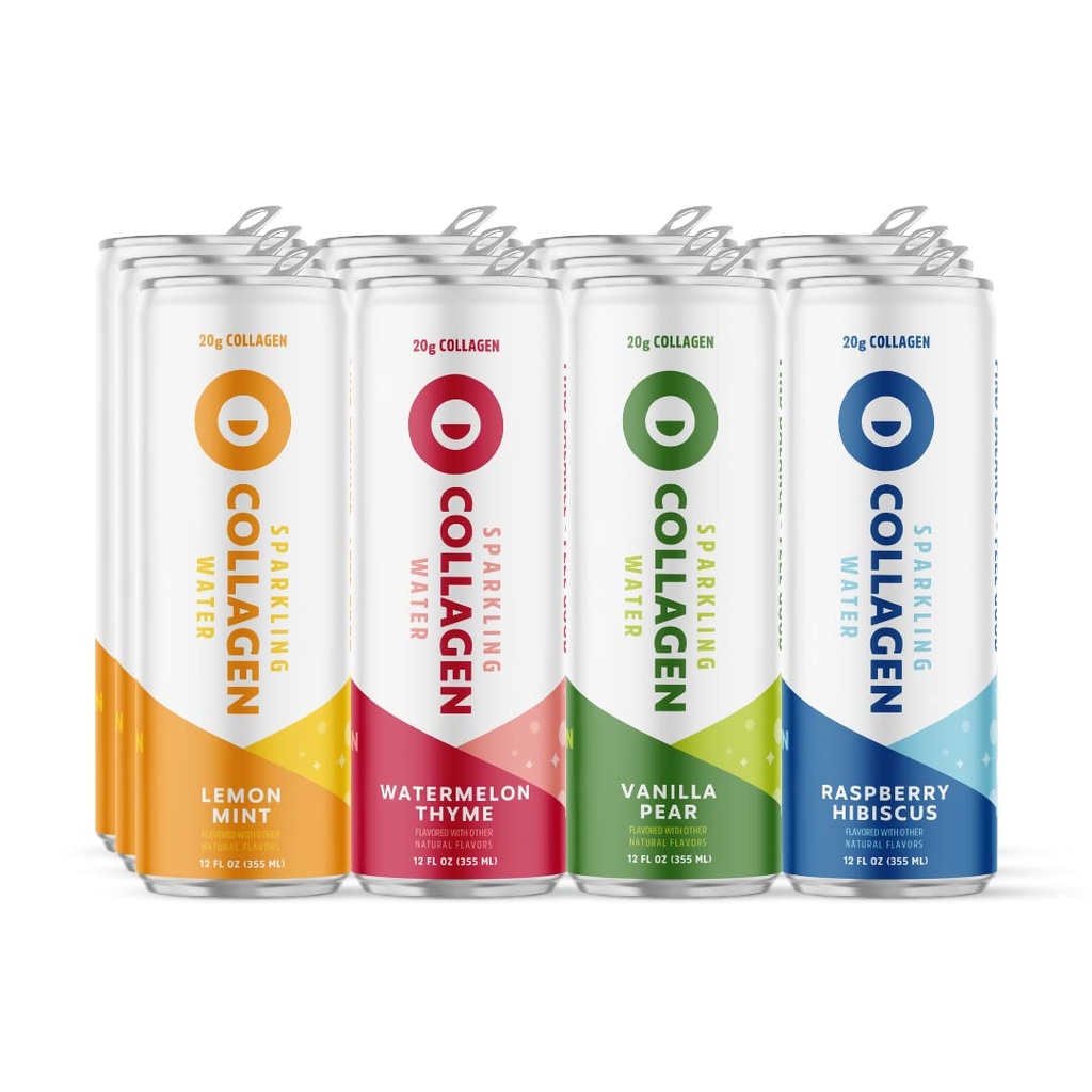 Κύκλος Αφρώδης Collagen Ποικιλία νερού 12-Pack. Αναζωογονητικό ανθρακούχο νερό Ποτό με κολλαγόνο Πεπτίδες. 20g πρωτεΐνης πεπτιδίου κολλαγόνου, χαμηλής ζάχαρης, φιλικής προς το κετό