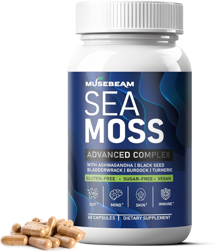 Irish Sea Moss 6000mg - 2000mg Black Seed Oil Ashwagandha Burdock Root Ginger κάψουλες - Advanced Seamoss Βιταμίνη Multi Mineral Complex χάπια συμπλήρωμα για άνδρες γυναίκες