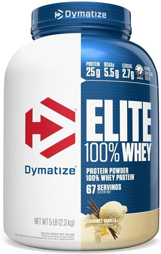 Dymatize Elite 100% σκόνη πρωτεΐνης ορού γάλακτος, Βανίλια, 25g πρωτεΐνης, 5.5g BCAAs, λιγότερο από 140 Cal., Χωρίς γλουτένη, 2g υδατανθράκων, 2g ζάχαρη, 3g λίπος (67 εξυπηρετούν)