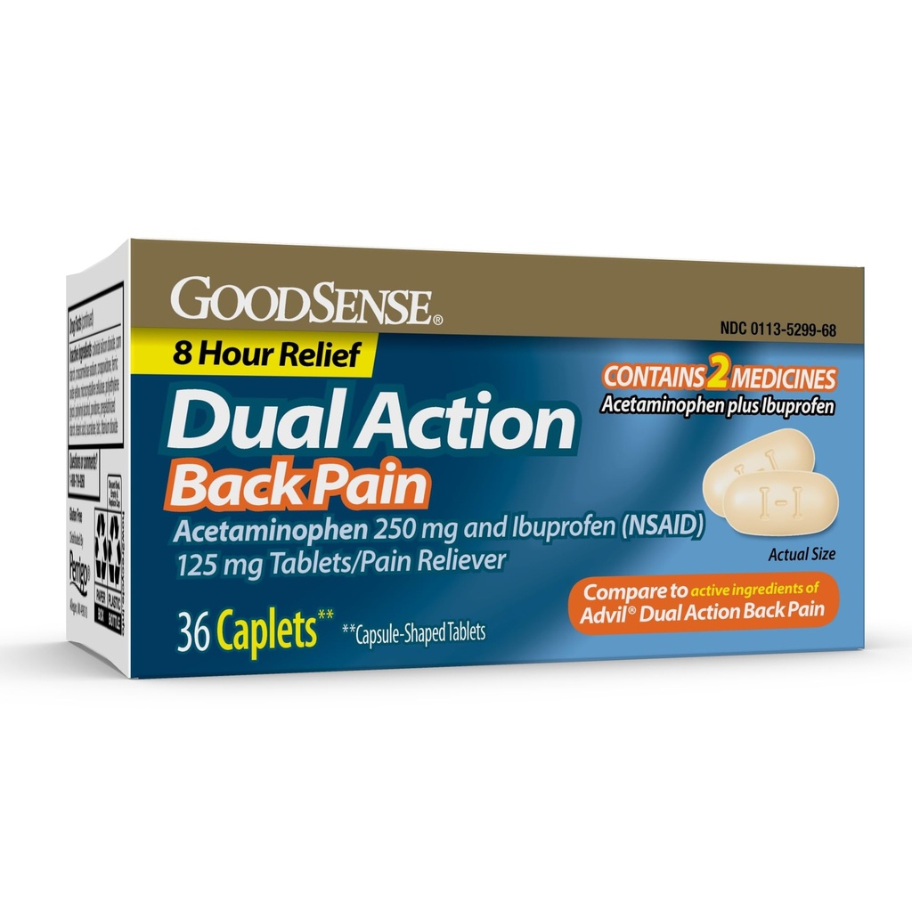 GoodSense Dual Action Acetaminophen και Ibuprofen (NSAID) δισκία, 250 mg/125 mg, Οσφυαλγία, 36 Count