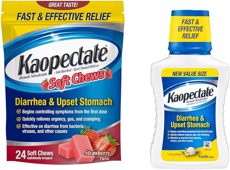 Kaopectate Anti-Diarrheal μαλακά μάσημα 24 Count and Upset Stomach Relief Liquid 11 Fl Oz