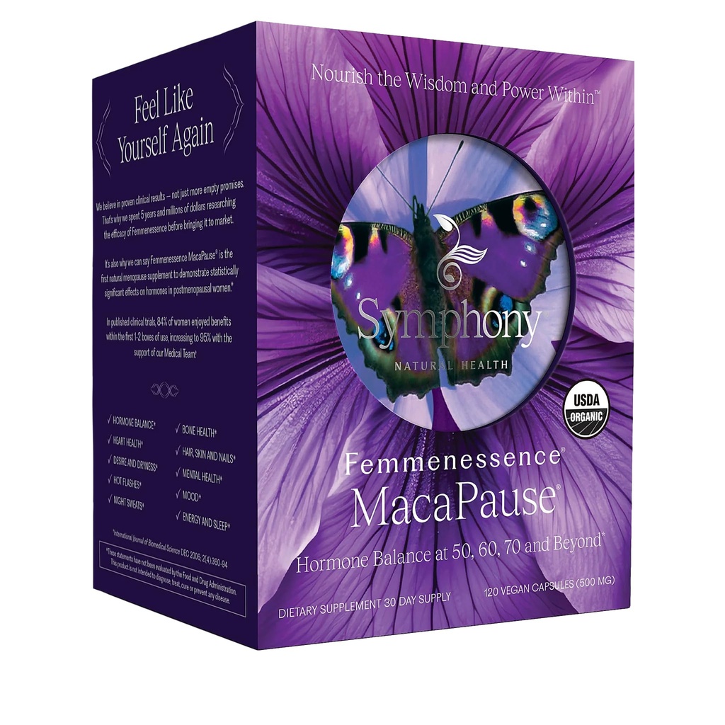 Femmenessence® MacaPause® – Clinically Proven Postmenopausal Supplement for Natural Hormone Balance, Εμμηνόπαυση Symptom Relief, Bone & Heart Health, Without Added Hormones (120 κάψουλες, 30 Day Supply)