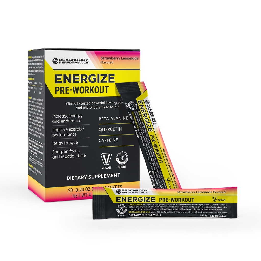 BODi Energyze Preworkout Powder - Beta-Alanine, Quercetin & Low-Dose Caffeine Formula για την ενισχυμένη ενέργεια & εστίαση, αύξηση της ενέργειας & συμπλήρωμα αντοχής, φράουλα λεμονάδα Γεύση, 20 ραβδιά