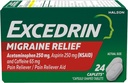 Excedrin Ημικρανία Ανακουφιστικά Caplets για τα συμπτώματα της ημικρανίας, Acetaminophen 250mg, Aspirin 250mg, Caffeine 65mg, Pain Reliever, 24 Count