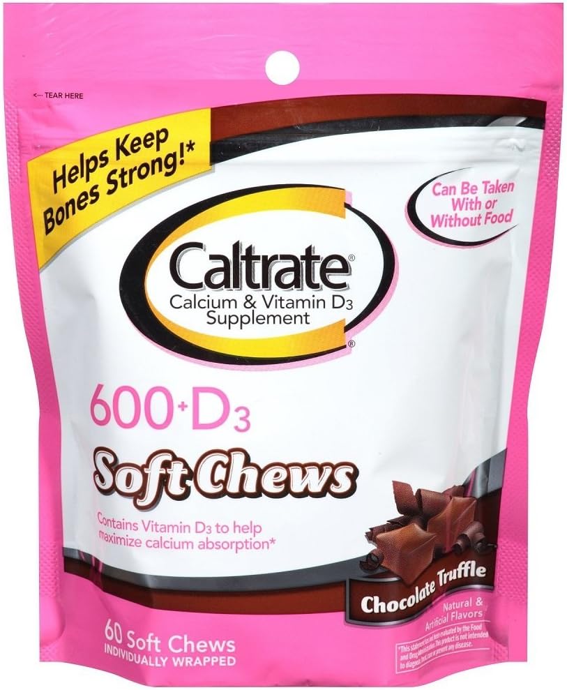 Caltrate 600+D μαλακά μάσημα, σοκολάτα τρούφα, 60 Count (2 Pack)