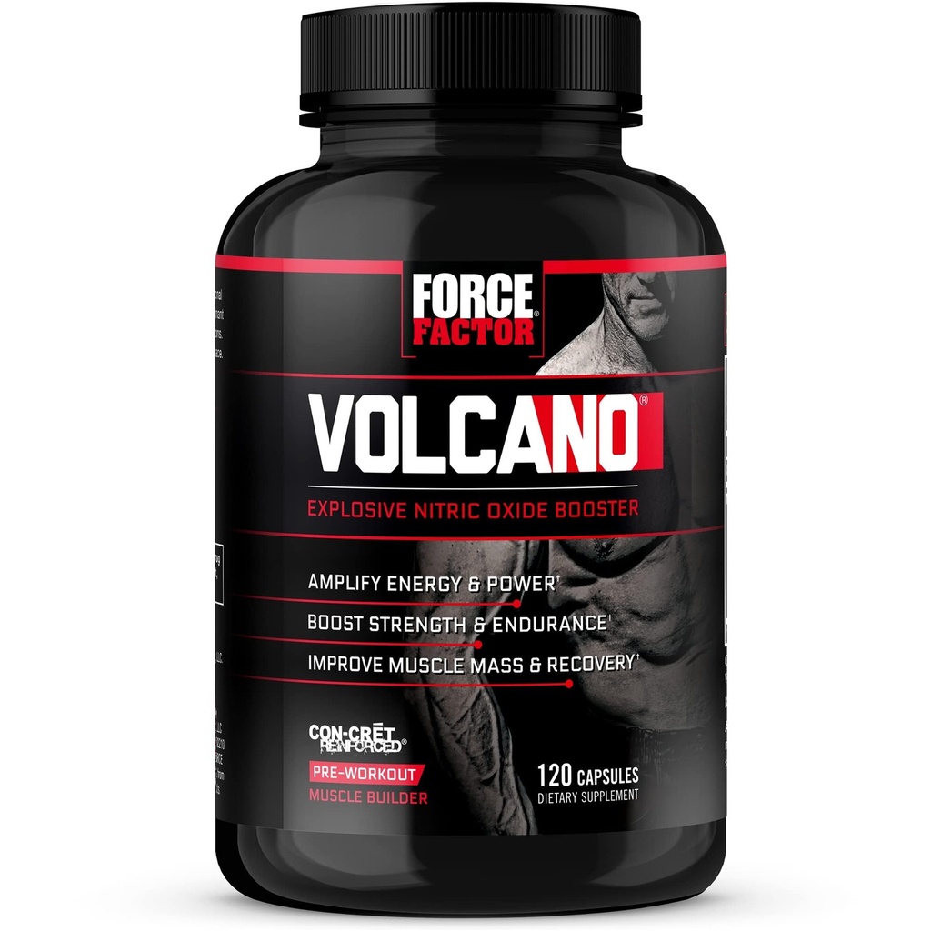 Force Factor Volcano προ προπόνηση Nitric Oxide Booster συμπλήρωμα για τους άνδρες με Creatine και L-Citrulline για την ενίσχυση και την ενέργεια, Βοήθεια για τη δημιουργία μυών, καλύτερη αντλία και προπόνηση, 120 κάψουλες
