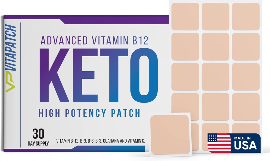 Keto Patch with B12 Methylcobalamin and Vitamin Guarana B12 Patch for Energy - 30 Day Supply Keto & Vitamin B12 Patches - Made in The USA