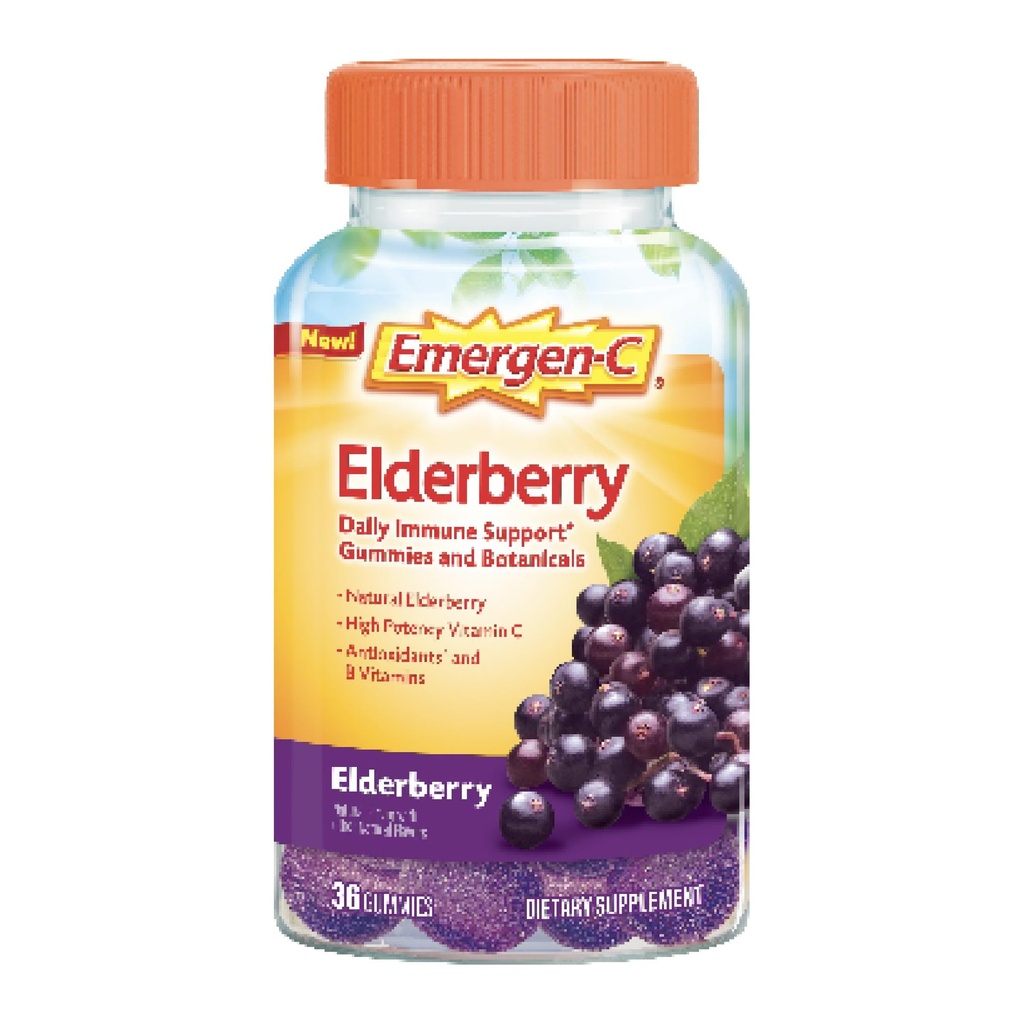 Emergen-C Elderberry Gummies, elderberry Ανοσοποιητική Υποστήριξη Φυσικές Γεύσεις με Υψηλή Ικανότητα Βιταμίνη C, Επιστροφή στα Απαραίτητα του Σχολείου - 36 Count