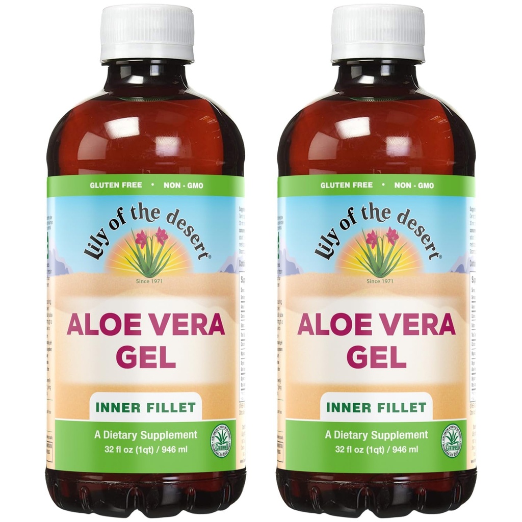 Lily Of The Desert Aloe Vera Gel - Εσωτερικό φιλέτο Thicker Consistency Αλόη Βέρα Ποτό με φυσικές βιταμίνες, Digestive Ένζυμα για την υγεία των ούλων, Στομάχι ανακούφιση, ευεξία, λαμπερό δέρμα, 32 Oz (πακέτο του 2)
