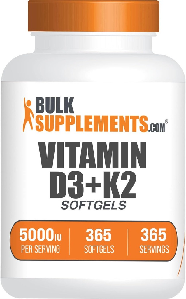 BulkSupplements.com Βιταμίνη D3 + K2 5000 IU Softgels - D3 K2 Supplement, for Immune Health - Gluten Free, 1 Softgel per Serving, 365 Count (Pack of 1)