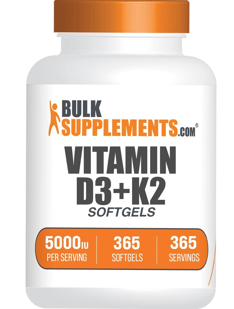 BulkSupplements.com Βιταμίνη D3 + K2 5000 IU Softgels - D3 K2 Supplement, for Immune Health - Gluten Free, 1 Softgel per Serving, 365 Count (Pack of 1)