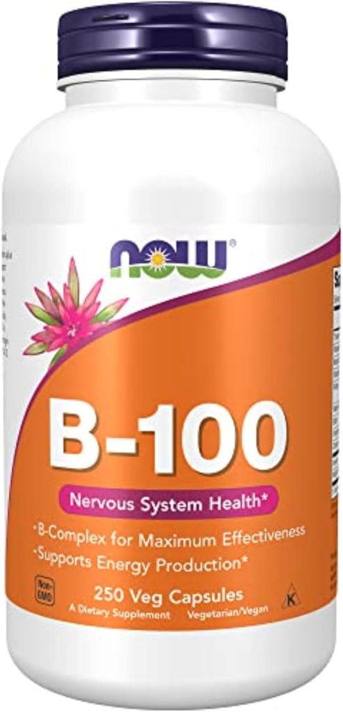 NOW Supplements, Vitamin B-100, Energy Production*, Nervous System Health*, 250 Veg Capsules