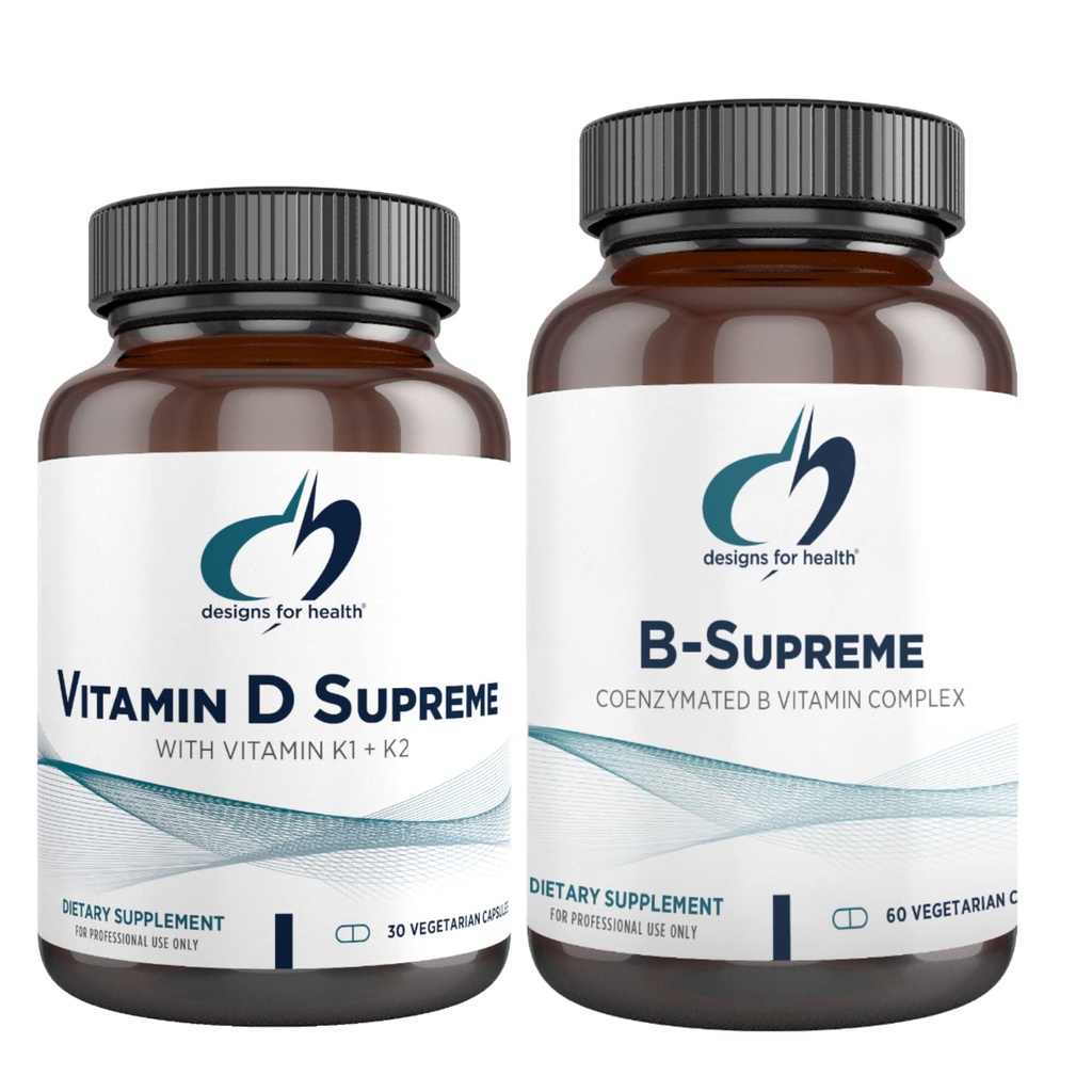 Σχεδιασμός για Υγεία Βιταμίνη D Supreme + B-Supreme Essentials Duo - 5000 IU Βιταμίνη D3 + Βιταμίνη K, Active B Complex (2 Product Set)