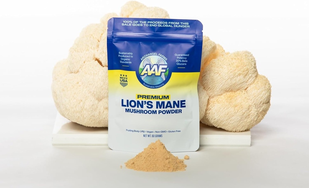 Σκόνη μανιταριών Lion's Mushroom, συμπλήρωμα εγκεφάλου για τη μνήμη και την εστίαση, Επαληθευμένο συμπλήρωμα Beta-Glucan, Digetion & Immune Support, Organic & Non-GMO, 60g, 60-Day Supply
