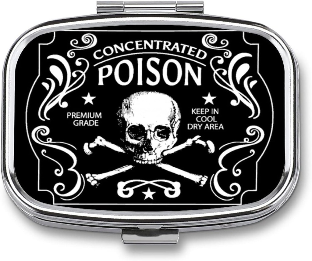 Metal 2 Compartment Pill Organizer Travel Friendly Portable Compact Pill Box Cute Pill Case to Hold Vitamins/Fish Oil/Supplements/Meds/Tablet for Purse/Pocket (Concentrated Poison) 1