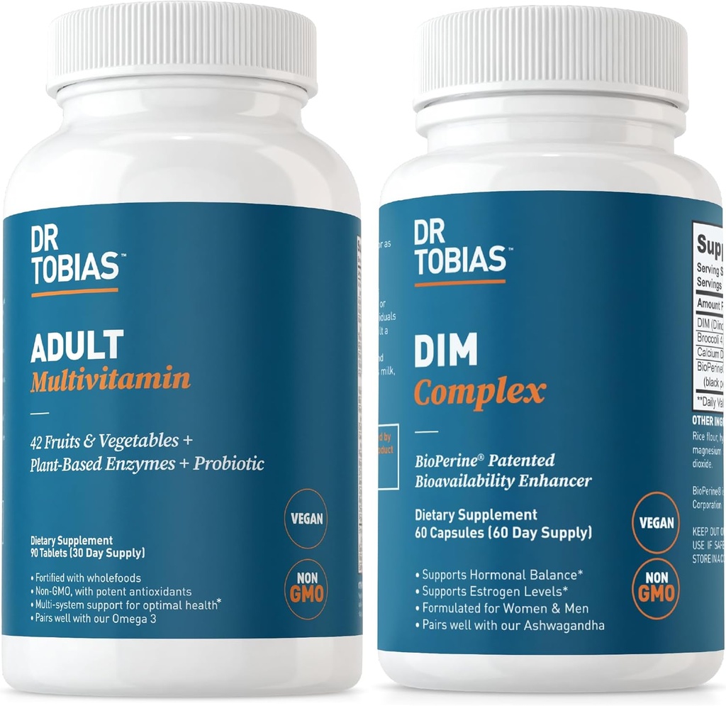 Dr. Tobias Adult Multivitamin & DIM Complex, Υποστηρίζει την ενέργεια, ανοσοποιητική και ορμονική ισορροπία για άνδρες & γυναίκες με 42 φρούτα & λαχανικά, BioPerine, εκχύλισμα μπρόκολου & ασβέστιο, μη ΓΤΟ