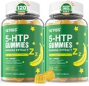 5-HTP Gummies + GABA - Χωρίς μελατονίνη - Relaxation Gummies with Banana Extract, L-Θεανίνη, L-Tryptophan, Βιταμίνη D3 for Healthy Rest Cycle & Circadian Rhythm, Brain Function & Muscle Relax, Pack of 2