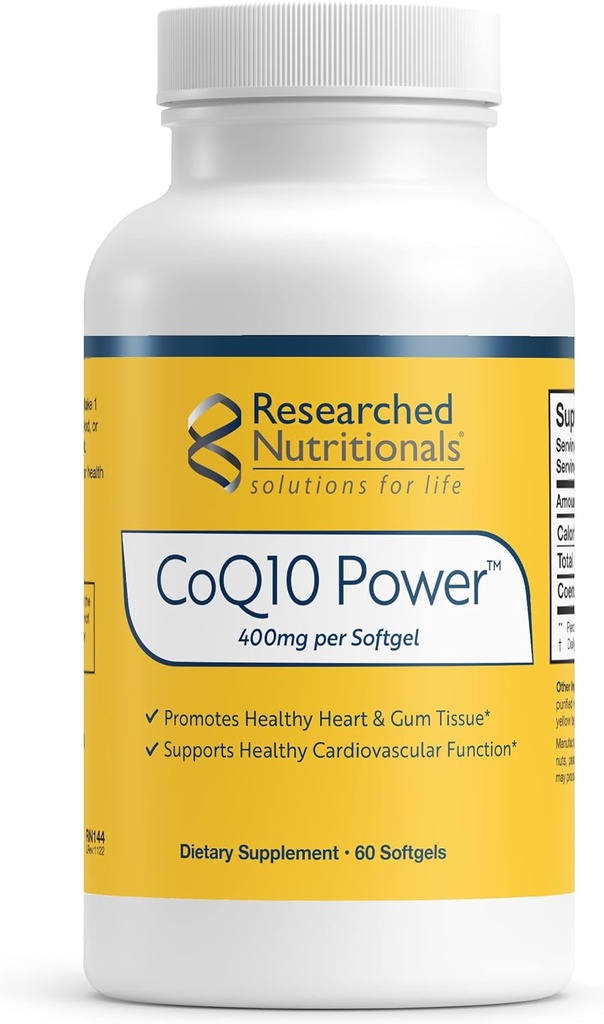 Researched Nutritionals CoQ10 400mg Softgels - CoQ10 Power - Θεραπευτική-Δυνατό συνένζυμο Q10 συμπλήρωμα - Υποστήριξη Φυσικής Ενέργειας & Ανοσολογική λειτουργία, Προώθηση Υγιεινής Καρδιάς & Τύχη (60 Softgels)